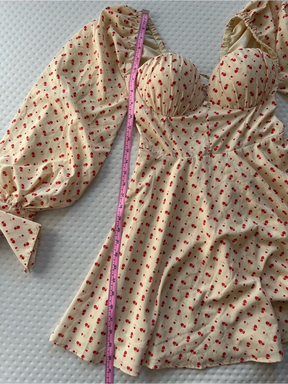 Cream Cherry-Print Sweetheart Mini Dress - Picture 7 of 9